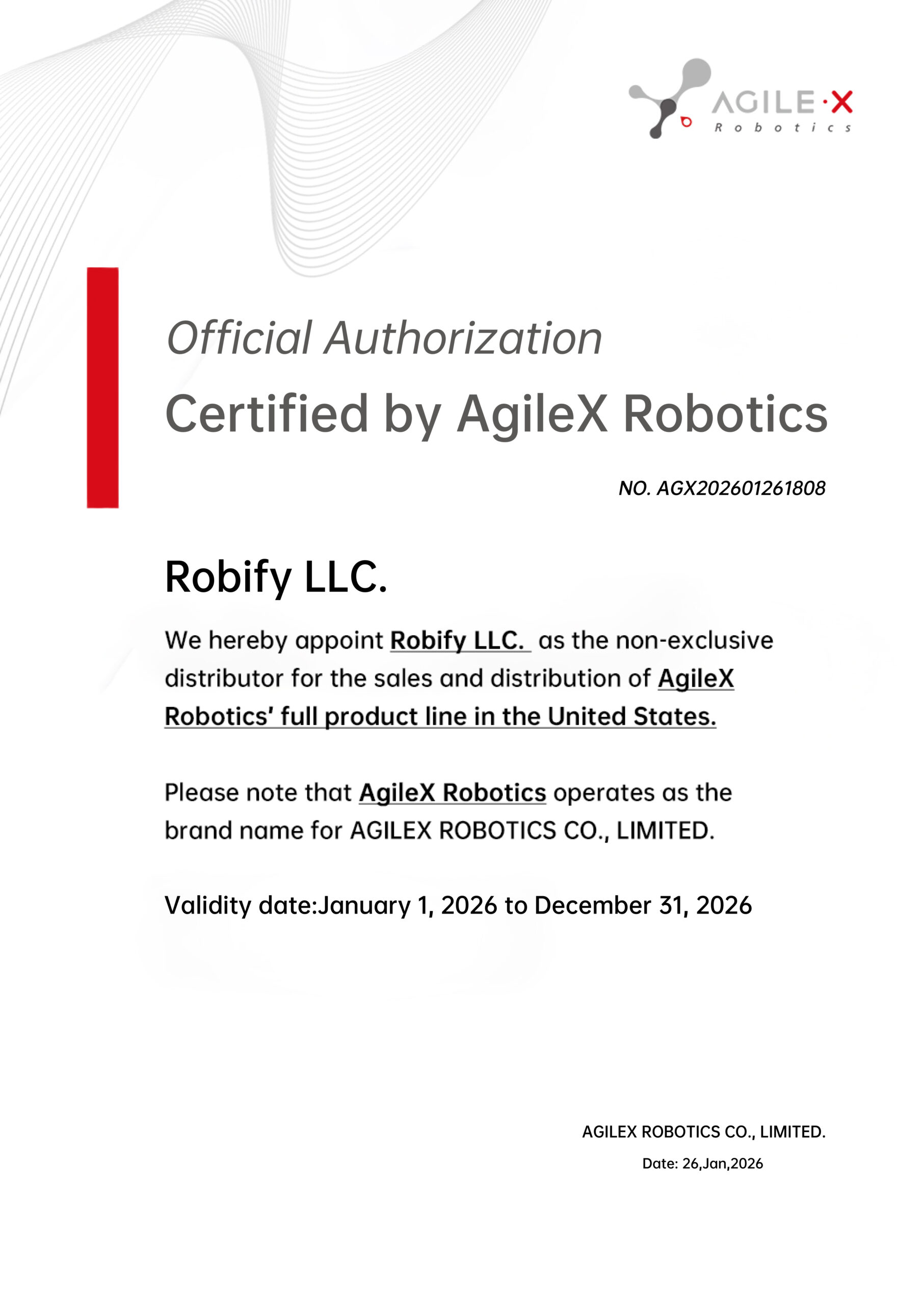 AGILEX Authorization 20260128 (Robify LLC)